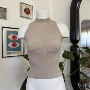 Anthropologie Shimmering Knit Beige Halter Top